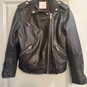 Black Leather Moto Jacket with Silver Accents